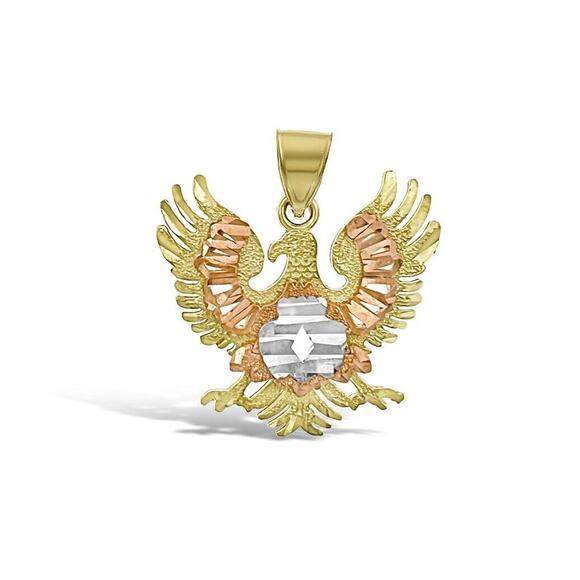 Eagle Charm Pendant 10k Tri Color Gold 0.9 inch - Picture 1 of 3